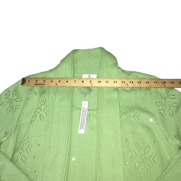 NEW Quacker Factory Snowflake Lime Green Mock 2PC Cardigan Sweater Womens Large - Picture 6 of 15